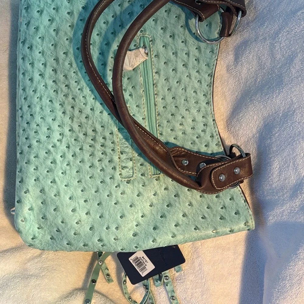 Brown and Green Fringe Studded Women's Bag - Picture 3 of 4